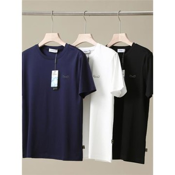 小怪獸刺繡！軟糯手感！夏季男士外貿薄款休閑純色圓領短袖T恤衫