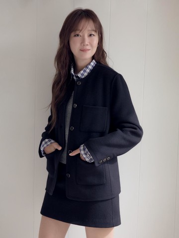 no collar wool blended jacket - black