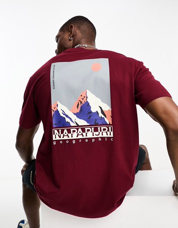 Napapijri Telemark back print t-shirt in burgundy-Red