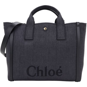 CHLOE 蔻依 CARRY 中型 仿拉菲草編手提/肩背托特包(黑藍色)