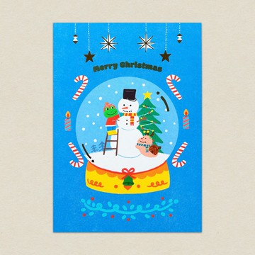 小呱小蝸的雪人派對/燙金明信片