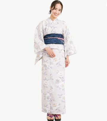 Nishiki【日本代購】和式浴衣+束腰帶2件套 女士成人用量身裁剪綁帶日式花紋 -夏椿(生成)