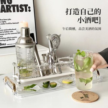 不銹鋼調酒器套裝玻璃雪克杯家用高級感調酒全套收納架手搖檸檬茶
