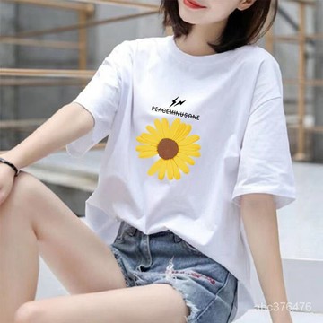 免運 TW純棉服飾 100%純棉大碼寬鬆短袖T恤女夏季新圓領印花遮肚顯瘦上衣