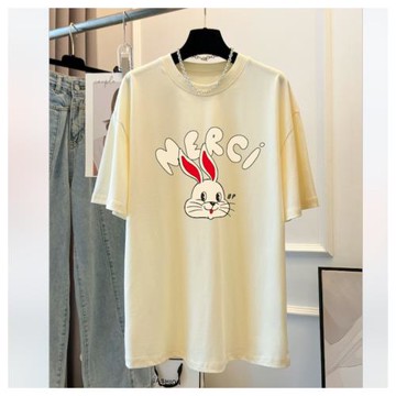 AKARA 中大服飾 韓系趣味風兔兔在雲端短袖T恤上衣 M-2XL 現+預