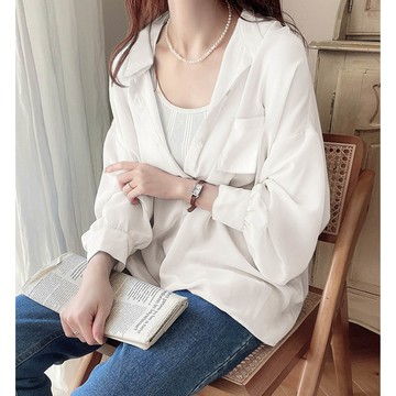 日本 GRL - 俐落衣領百搭舒適薄襯衫-米白 (F)