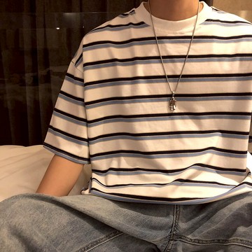 NAGAWL夏季新款條紋日系復古cityboy短袖t恤男女潮港風上衣情侶裝