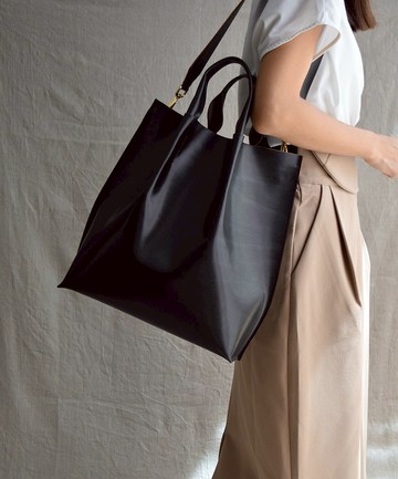 【大開口笑包 - 背帶款】植鞣皮革/ 大容量/ 肩背/ 手提