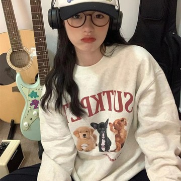 可愛狗狗印花圓領衛衣 大學t 美式重磅衛衣 寬鬆顯瘦衛衣 衛衣女 可愛大學t 保暖大學t 韓版秋冬上衣 情侶衛衣 男女款