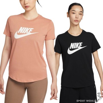 Nike 短袖上衣 女裝 Logo 粉橘/黑【運動世界】DX7907-688/DX7907-010