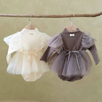 秋季女寶寶公主蓬蓬網紗連衣裙嬰兒長袖包屁哈裙可愛裙子韓國同款