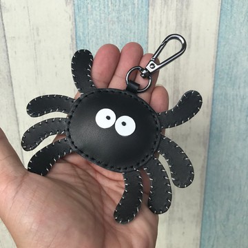 療癒小物 黑色 可愛 蜘蛛 純手工縫製 皮革 鑰匙扣 小尺寸