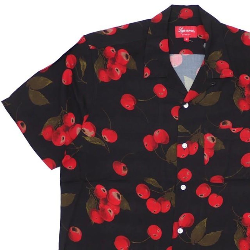 黒 S Cherry Rayon S/S Shirt