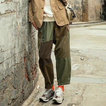 FISHING MEN夏季潮牌直筒長褲子男裝寬松百搭拼接工裝休閑褲男士