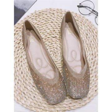 2025春季新款蝴蝶結水鉆平底鞋軟底水晶鞋性感百搭方頭單鞋女大碼