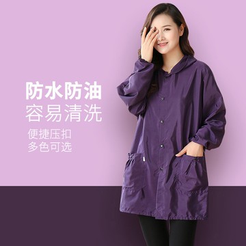 時尚罩衣大人防水女上衣工作服家用廚房防油圍裙長袖外套薄款冬季