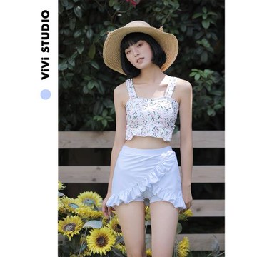 VV/24ss  日系清新甜美小碎花泳裝顯瘦裙式分體溫泉度假泳衣女