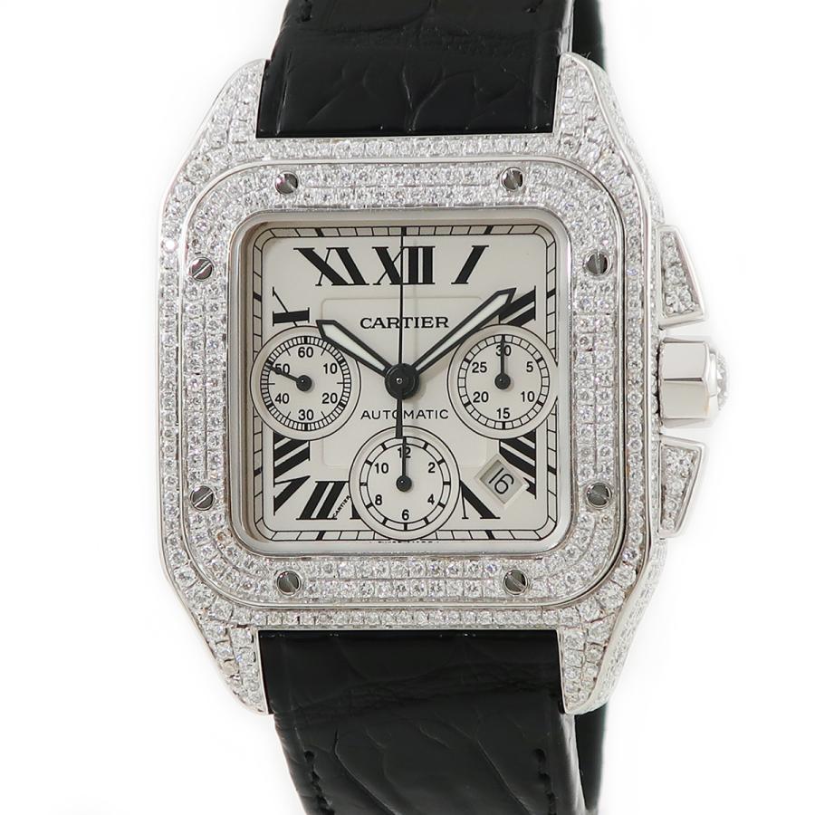 カルティエ Cartier サントス100 クロノ XL W20090X8 全面ダイヤ メンズ 腕時計 自動巻き 中古 | LINEブランドカタログ