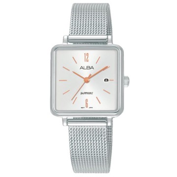 ALBA 雅柏 VJ22-X316KS(AH7V09X)潮流任我行經典方形米蘭帶腕錶/銀 26mm