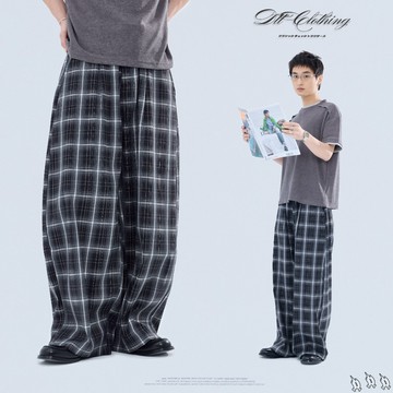 【DTT】AA06｜"Classic Checked Trousers" 日系格紋打摺西裝褲 輕薄 透氣 寬褲 長褲