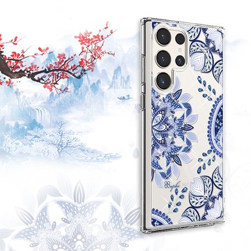 Samsung S25/S24/S23/S22 輕薄軍規防摔水晶彩鑽手機殼-青花瓷