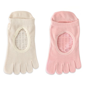 NicoFun 愛定做 腳背簍空止滑瑜伽襪 女襪  22~24.5cm  米白色 + 粉紅色