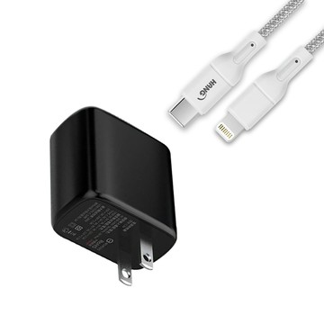 HANG 30W大功率 全兼容雙孔閃充充電器+  PD20W 接口加固 iPhone PD傳輸充電線組(100cm)