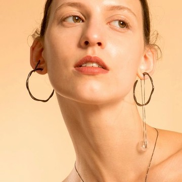 SLOW ROVER｜氣泡星雲 大圈耳環-厚鍍黑金 - 大圈耳環一對＋單邊氣泡耳後扣