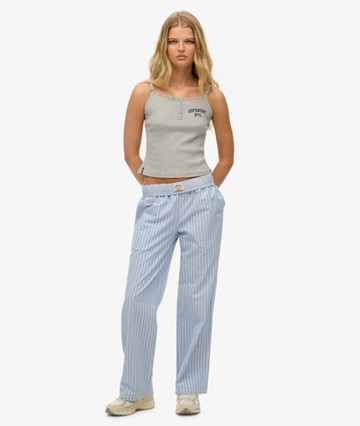 Superdry Women's Organic Cotton Stripe Elasticated Trousers Blue Size: 10