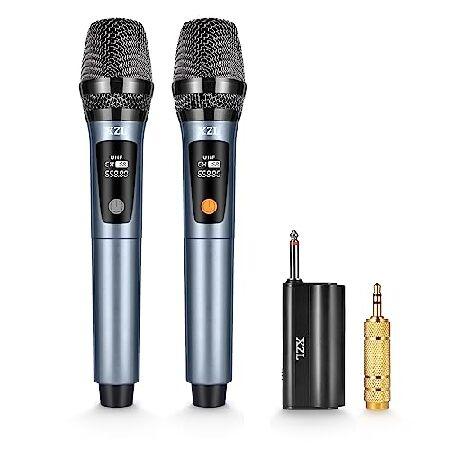 Wireless Microphone, UHF Dual Wireless Handheld Dynamic Mic System with Rechargeable Receiver and Battery, 200 ft Range, Plug and Play for Karaoke Sin