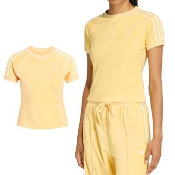 Adidas Tt Cali Tee 女款 黃色 圓領 修身 毛巾布 運動 休閒 短袖 KD1409