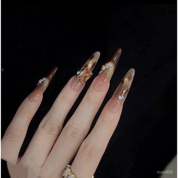 ➕最新設計款穿戴甲💅【莫妮卡】純手工穿戴甲純慾氣質指尖漸變高級顯白純手作美甲貼片細狗長尖穿戴甲 GCXW