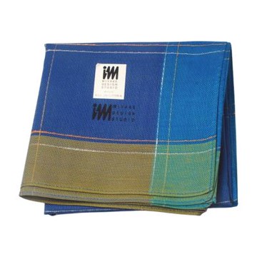 issey miyake 三宅一生藍底彩格棉質圖騰字母LOGO帕領巾(48CM)