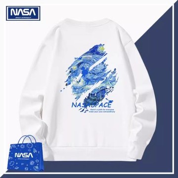 nasa官方旗艦星空衛衣男款2025秋冬季潮牌青少年涂鴉手繪油畫外套