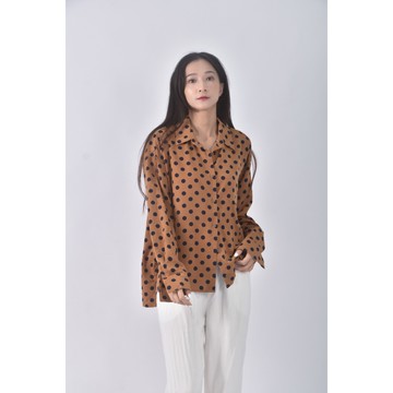 (L) newyork story393質感點點棕色長袖上衣二手衣