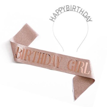 小紅書同款生日派對閃粉禮儀帶肩帶字母發箍birthdaygirl裝飾拍