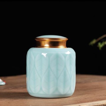 青瓷茶葉罐大號金屬密封罐龍泉陶瓷儲存罐普洱裝茶倉盒儲藏茶具