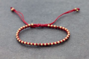 黃銅編織串珠手鍊紅色打結棉黃銅手鍊