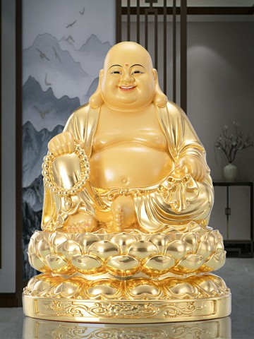 貼金彌勒佛菩薩供奉大肚開心笑佛純家用室內銅招財佛像裝飾擺件