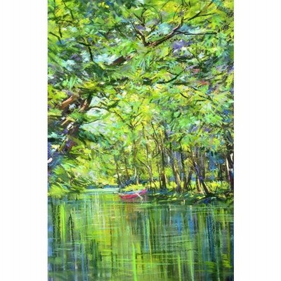 市場の風景 パステル画 1点もの！ 石井清 「池のほとり・G」 北欧 絵画 風景画 フィンランド