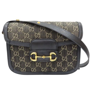 GUCCI 古馳 黑色 緹花帆布 1955 Horsebit 肩背包 602204 【二手名牌BRAND OFF】