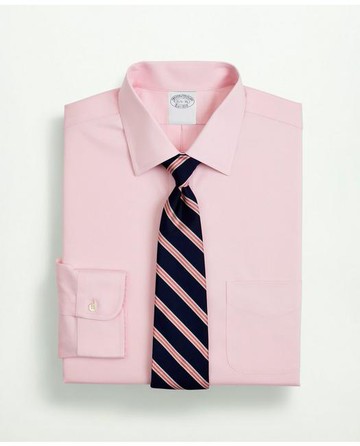 Brooks Brothers Men's Stretch Supima Cotton Non-Iron Pinpoint Oxford Ainsley Collar Dress Shirt | Pink | Size 15 32