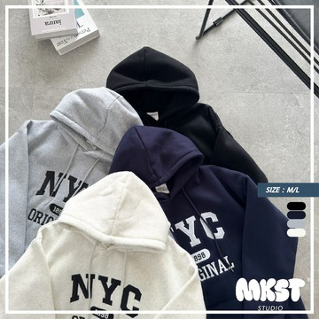 【MKST.STUDIO】韓國 NYC 1898 刺繡 帽T 長袖帽T 厚磅帽踢 冬季長袖 情侶裝 男生服飾 韓國男裝