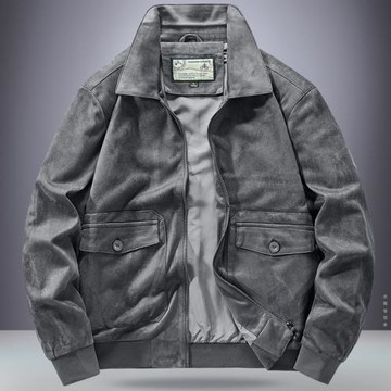 春秋季新款工裝大碼寬松休閑上衣服男麂皮外套薄款運動潮流男夾克