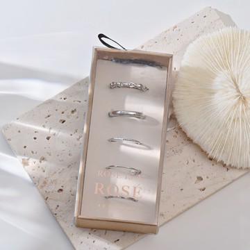 ROSE IS A ROSE珍珠蝴蝶結戒指5入-銀