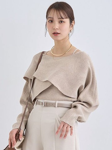 【SET ITEM】荷葉造型設計針織上衣+吊帶背心(01000266200) - earth music&ecology