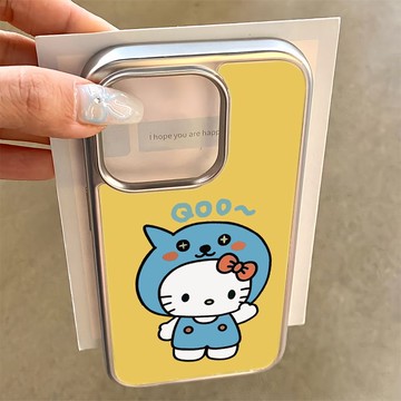 免運+隔日🚚電鍍手機殼 黃底酷兒凱蒂 適用於蘋果17promax 16Pro 15plus 14 13 12 11防摔