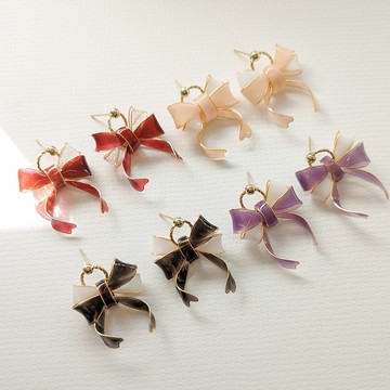 1KM玲瓏可愛•小蝴蝶結雙色樹脂耳環-4色