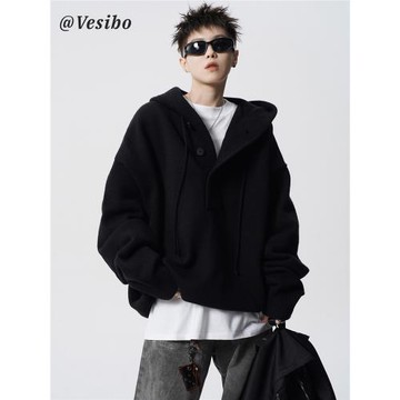 (免運)潮牌慵懶風針織衫男冬季美式高級感cleanfit毛衣高街休閑連帽外套