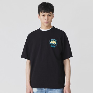 【ERSS】男裝 短袖 男生 t恤 短袖上衣印花T 印字T 微笑 日出 中性 中性 黑色【K70259】
